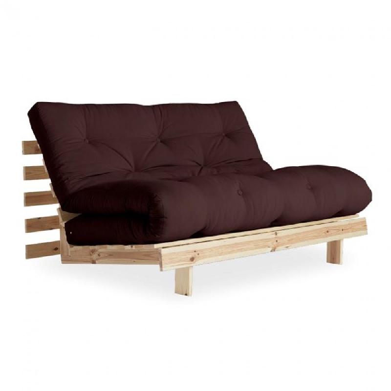 CANAPÉ CONVERTIBLE FUTON ROOTS PIN NATUREL COLORIS MARRON COUCHAGE 160*200 CM_0