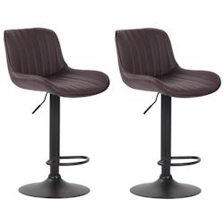 Décoshop26 - Lot de 2 tabourets de bar chaises hautes en PVC marron coutures verticales support en métal noir 10_0004278 - marron 3000252018935_0