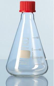 Fiole d'Erlenmeyer à filetage (GL) - AS80334 - 500ml - bouchon rouge en PBT - GL32 - diamètre 105mm - hauteur 180mm_0