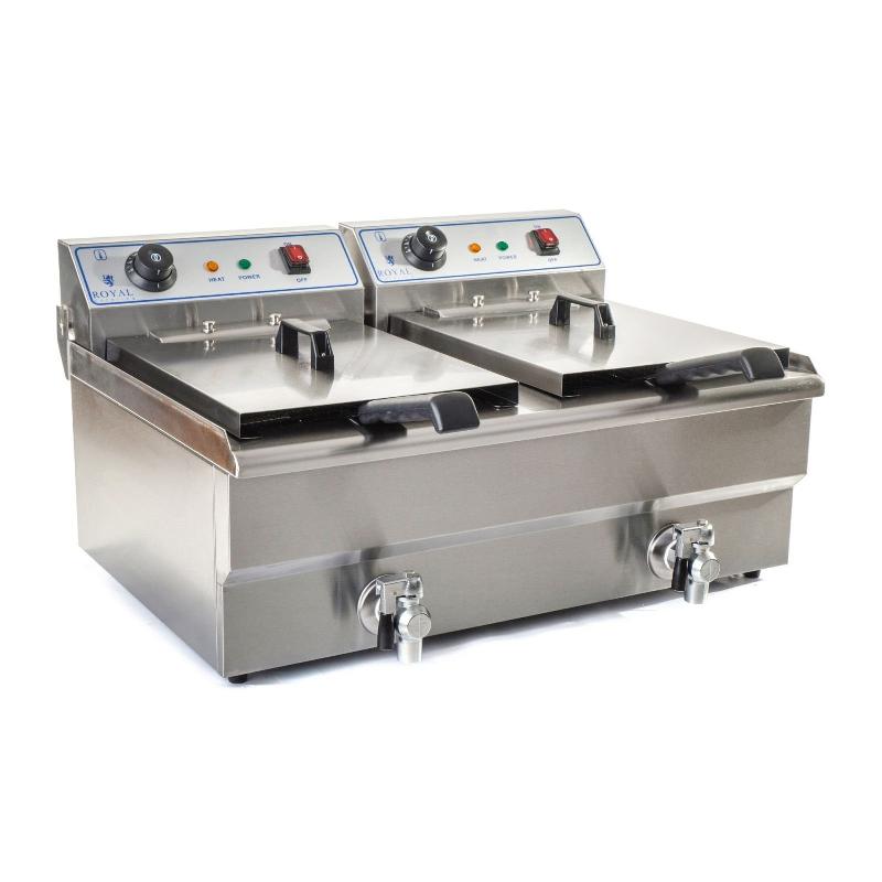 Friteuse électrique professionnelle en acier inox - 2 bacs de 16 litres - résistances amovibles - robinets de vidange - 380V - modèle 3614029_0