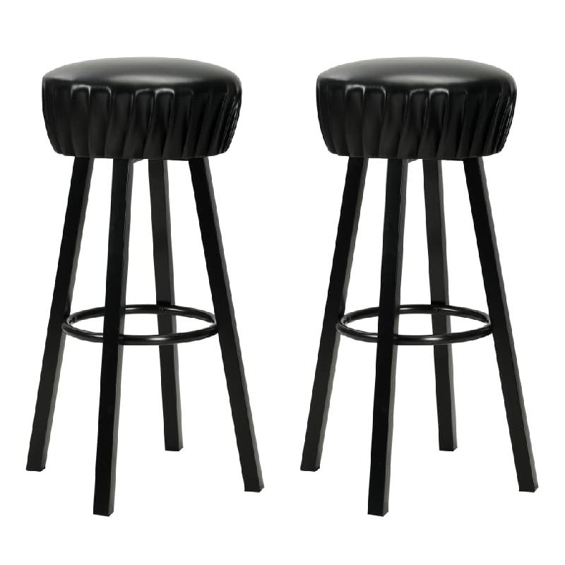 Lot de deux tabourets de bar design - siège en synthétique noir et structure en acier - style industriel rétro_0
