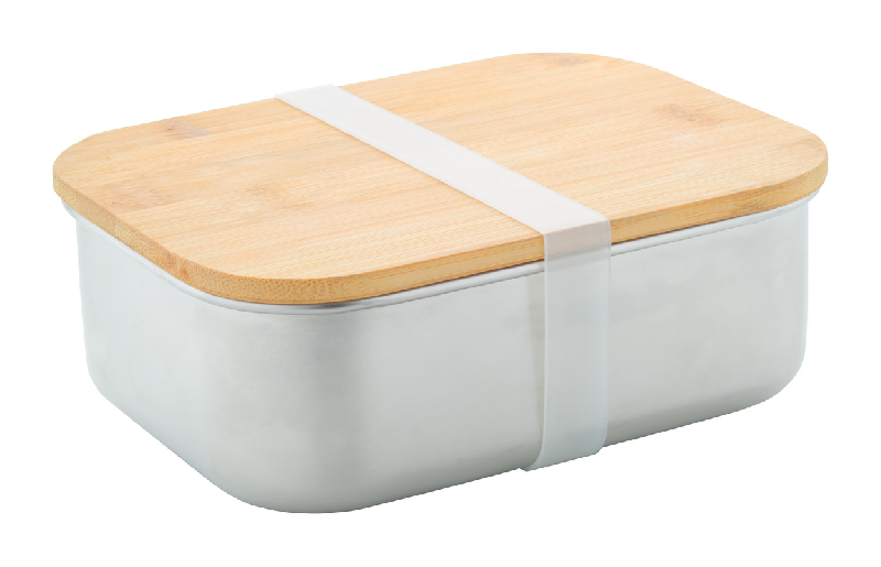 Lunch box en acier inoxydable - couvercle en bambou naturel - 800 ml - couleur argenté_0