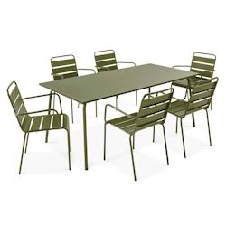 Oviala Business Ensemble table de jardin et 6 fauteuils en métal Vert Kaki - vert acier 114599_0