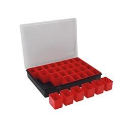 Tayg Boite de rangement, 32 compartiments amovibles, couvercle transparent, empilable, 330 x 247 x 54 mm, noir/rouge - TG34008_0