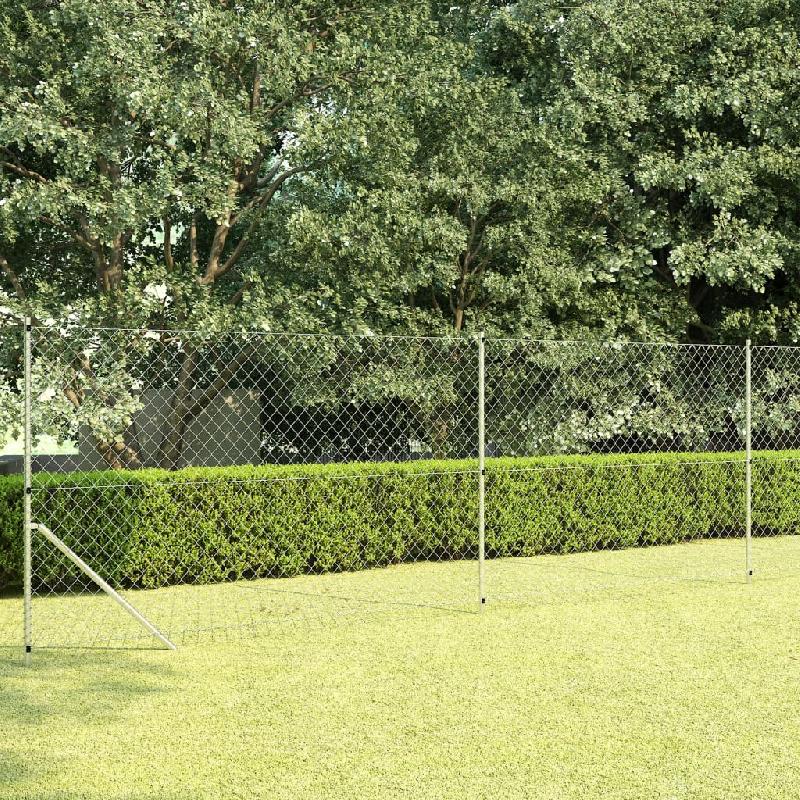 Vidaxl clôture à mailles avec poteaux acier galvanisé 15x1,5 m argenté 145752_0