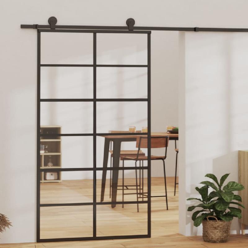 Vidaxl porte coulissante verre esg et aluminium 102x205 cm noir 151019_0