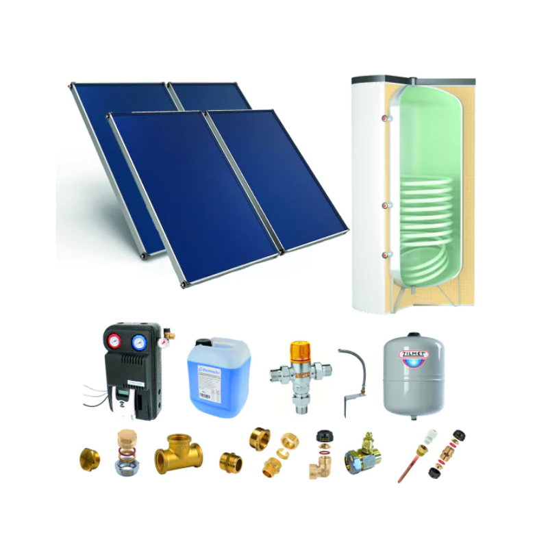 Astrea Pack B - CESI : 4 capteurs solaires fixation toiture inclinée + ballon préparateur ECS 500L double échangeur - Thermador - PSOLECSP45_0
