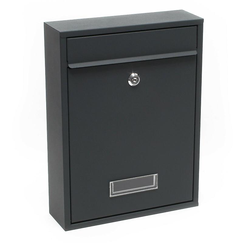 Boîte aux lettres design murale en acier galvanisé anthracite - Fente large avec porte-nom et 2 clés - Réf. 16_0000071_0