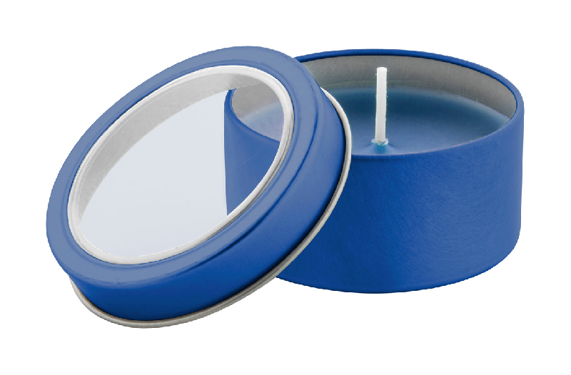 Bougie à la vanille - boîte en métal - couleur bleue - 60g_0