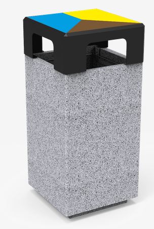 Poubelle tri sélectif Kube Selectif PA672S3 - béton gris granite rugueux - couvercle acier traitement Ferrus_0