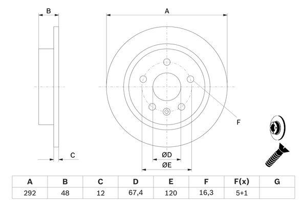 Disque de frein Bosch 0986479513 - boîte de 2 disques - arrière - plein - 5 trous - épaisseur 12 mm_0