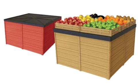 Présentoir pour fruits et légumes - plastique effet bois - pliable et recyclable - 124x124x74 cm_0
