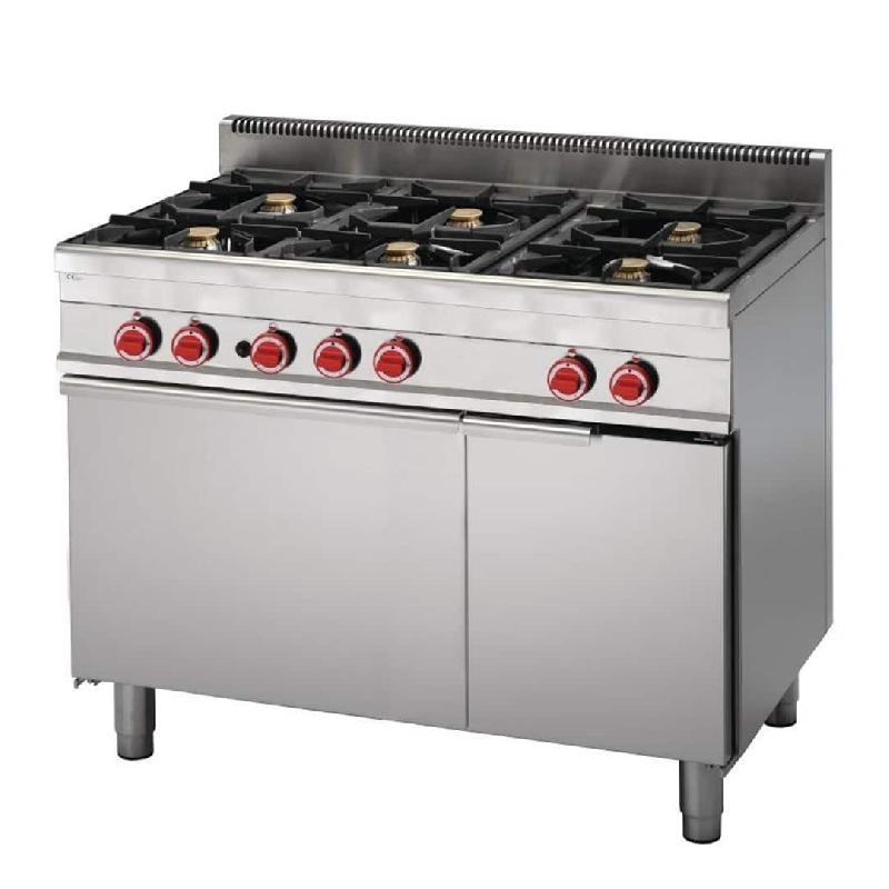 Fourneau 6 feux sur four gaz et placard fermé - Profondeur 650 mm - 41,5 kW - Acier inoxydable_0