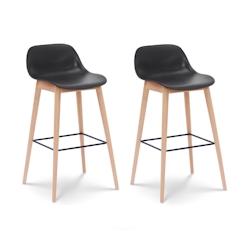 Kosmi Lot de 2 tabourets de bar noirs style scandinave avec pieds en bois naturel - Hauteur 66 cm - noir 3760301694045_0