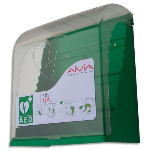 Laboratoires Esculape - Support mural ASEP DEFIB S vert en ABS avec capot en polycarbonate - Dimensions 34 x 40 x 20 cm_0