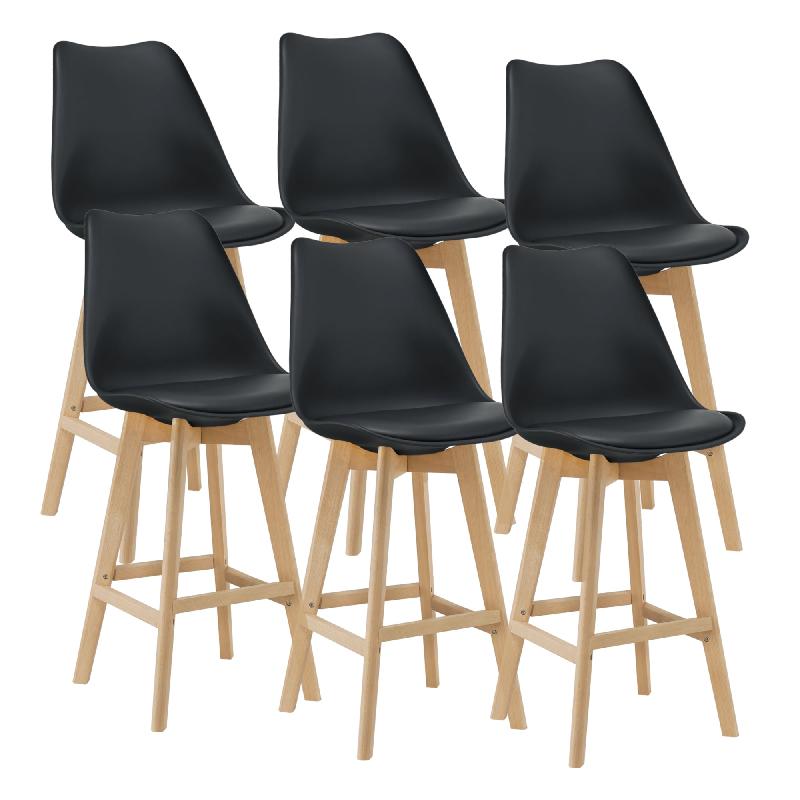 LOT DE 6 TABOURETS DE BAR PLASTIQUE SYNTHÉTIQUE HÊTRE 105 X 48 X 58 CM NOIR 03_0008728_0