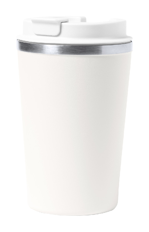 Mug thermos - isotherme double paroi en acier inoxydable - 350 ml - blanc_0