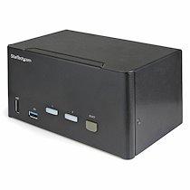 StarTech.Com Commutateur KVM DisplayPort 2 Ports pour 3 Moniteurs - 4K 60Hz UHD HDR - KVM de Bureau DP 1.2 avec Hub USB 3.0 2 ports (5Gbps) et 4 Ports USB 2.0 HID, Audio - Commutation par Touches - TAA_0