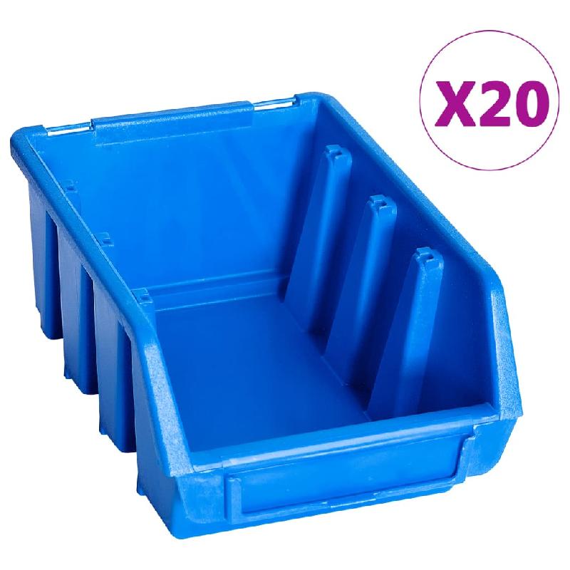 Vidaxl bacs de rangement empilables 20 pcs bleu plastique 146284_0