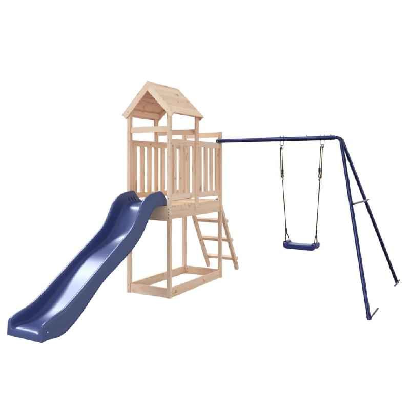 Aire de jeux d'extérieur en bois de pin massif - Balançoires, toboggan, portiques robustes - Dimensions 242 x 379 x 214 cm - Réf : 02_0004726_0