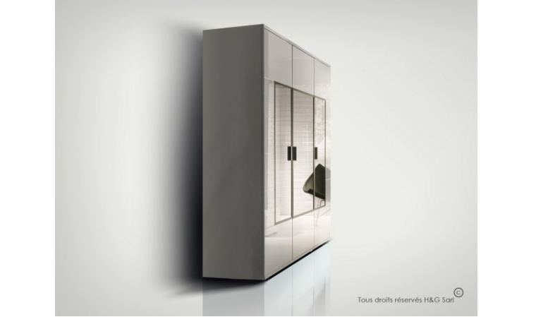 Armoire dressing 3 portes design Corano - blanc laqué, freins amortisseurs, 2/3 penderie et 1/3 lingerie_0