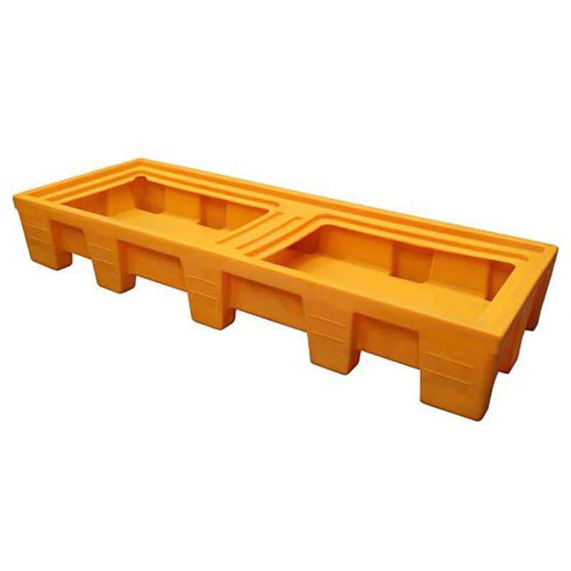 Bac de rétention PEHD 2579x936x395mm Jaune - sans Caillebotis - 450L (4 fûts longitudinaux)_0