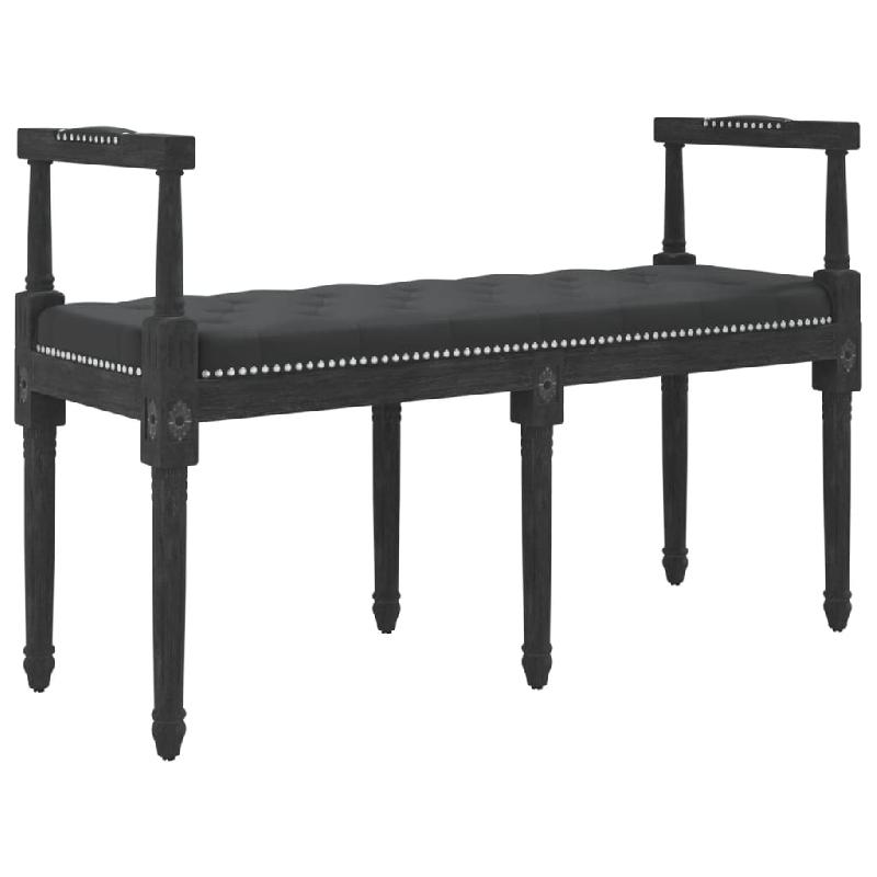 Banc banquette 110 x 40 x 70 cm - Velours noir avec pieds en bois massif - Style vintage français_0