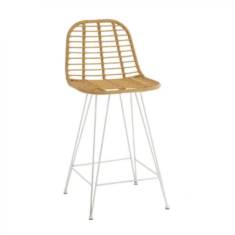 Chaise de bar jardin RAPHA - métal/piètement blanc - design art déco - assise en rotin_0