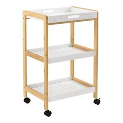HELLOSHOP26 - Chariot de service cuisine roulant desserte avec plateau amovible roulettes bambou MDF plastique 75  cm blanc bois naturel 03_0005007 -_0