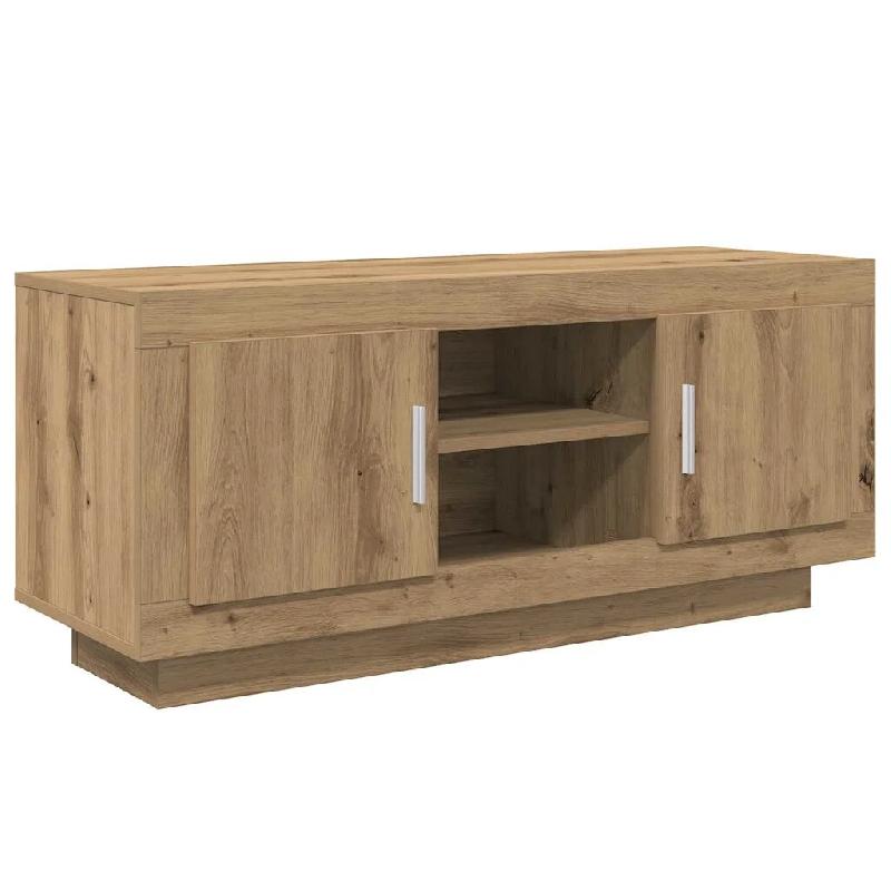 Helloshop26 - Meuble TV rectangulaire rustique avec étagères 102 x 35 x 45 cm en bois d'ingénierie chêne artisanal 02_0052673 - Bois massif 300023_0