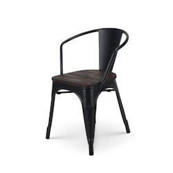 Kosmi Chaise en métal noir mat style industriel avec assise en bois foncé - Avec accoudoirs - 3760301690801_0