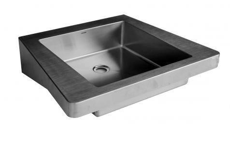 Lavabo spécial PMR - Senso I 130200 - acier inox brossé avec côté élargi pour support de coude_0