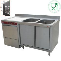 Pack lave-vaisselle panier 500x500 mm 051D/6M - Plonge sur armoires 2 cuves avec égouttoir gauche 1600 mm Active Wash à double parois - L1621VS-AS_051D/6M_0