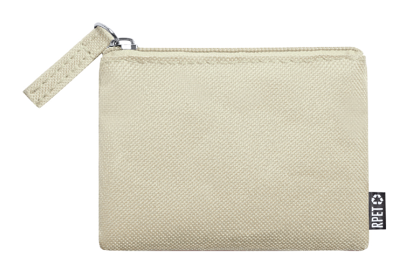 Porte-monnaie zippé en polyester 600D RPET - Labélisé RPET - Couleur beige - Poids 13 gr_0