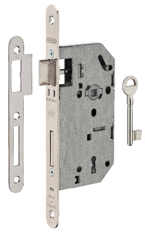 Serrure à encastrer Monomax NF - porte intérieure - têtière acier nickelé - 2 tours - carré 7 mm - Thirard_0
