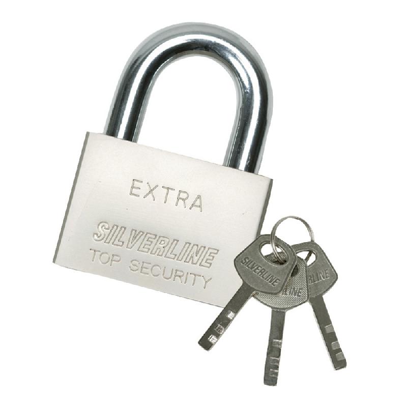 Cadenas en acier massif 40 mm Silverline 447136 - cylindre en laiton, anse trempée_0