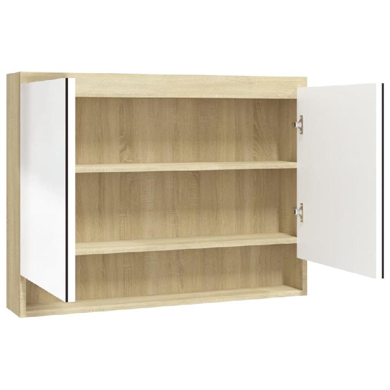 ARMOIRE À MIROIR DE SALLE DE BAIN 80 X 15 X 60CM MDF BLANC ET CHÊNE 02_0006716_0