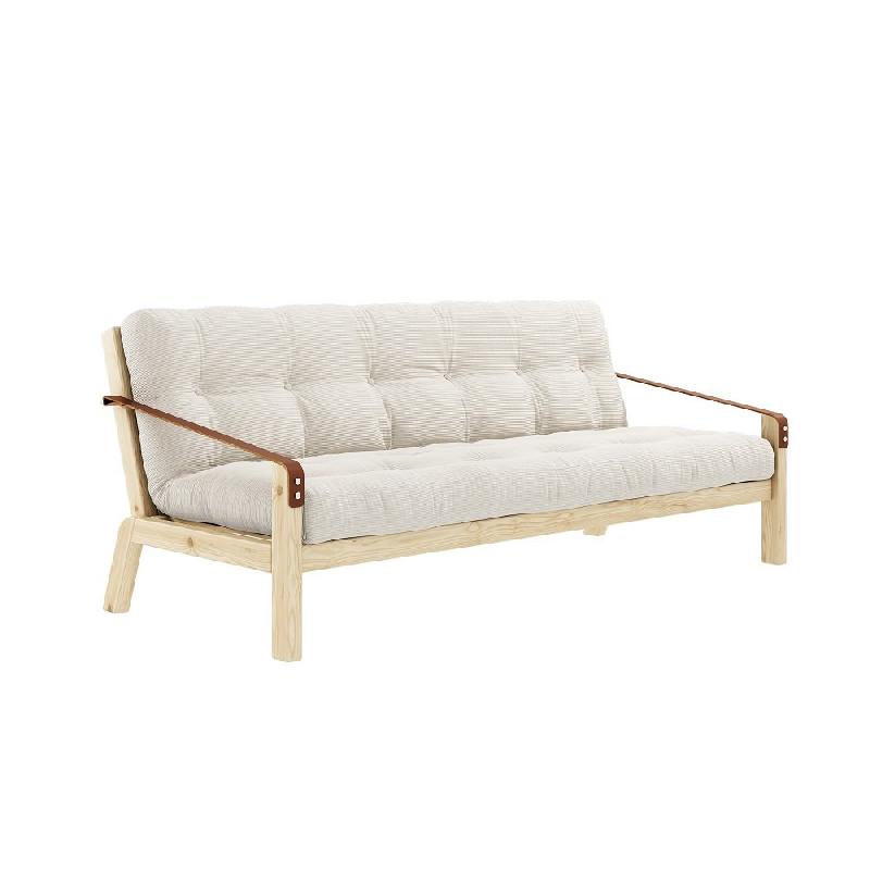 Banquette futon Poetry en pin massif - Coloris ivoire - Couchage 130 x 190 cm - Accoudoirs en cuir_0