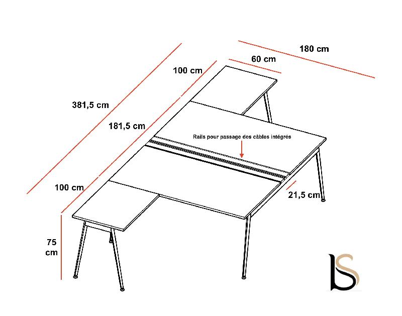 Bureau bench 2 personnes X3 - Officity - Blanc 9010, Béton, 180 x 381,5 cm_1