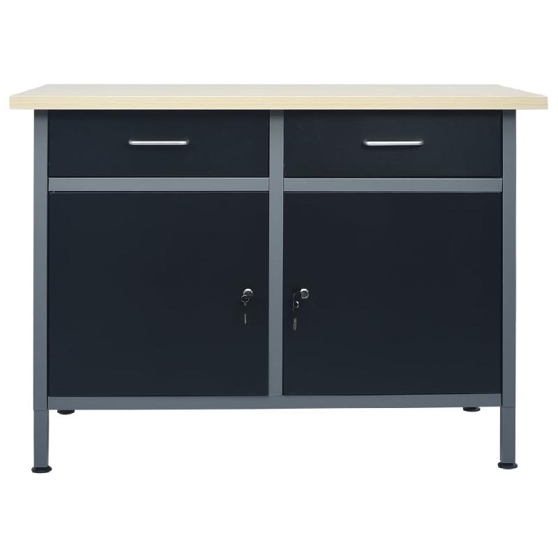 Établi de travail robuste - 120 cm - Acier noir - 500 kg - Avec espace de stockage, tiroirs et armoires verrouillables_0