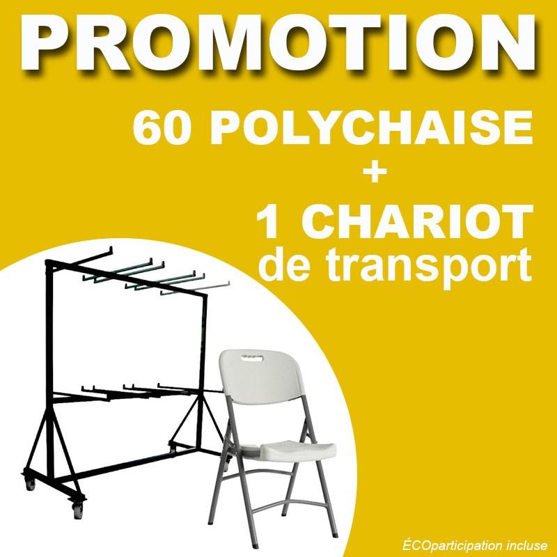 Lot de 60 chaises pliantes Polychaise M2 blanches + 1 chariot de transport - structure robuste et design ergonomique_0