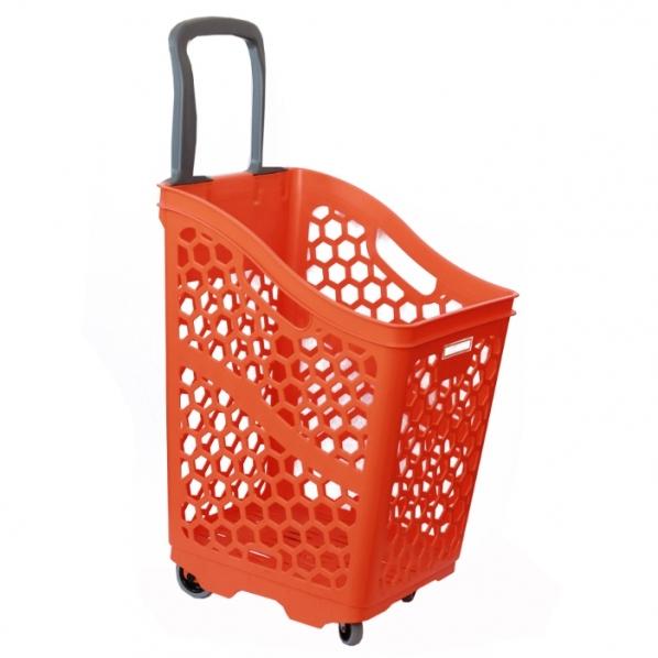 Panier libre-service à roulettes - Coloris rouge - Léger et maniable - Marque Rolléco_0