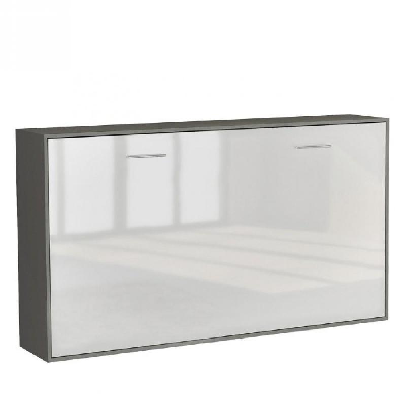 ARMOIRE LIT HORIZONTALE ESCAMOTABLE STRADA-V2 STRUCTURE GRIS GRAPHITE MAT FAÇADE BLANC BRILLANT COUCHAGE 90*200 CM._0