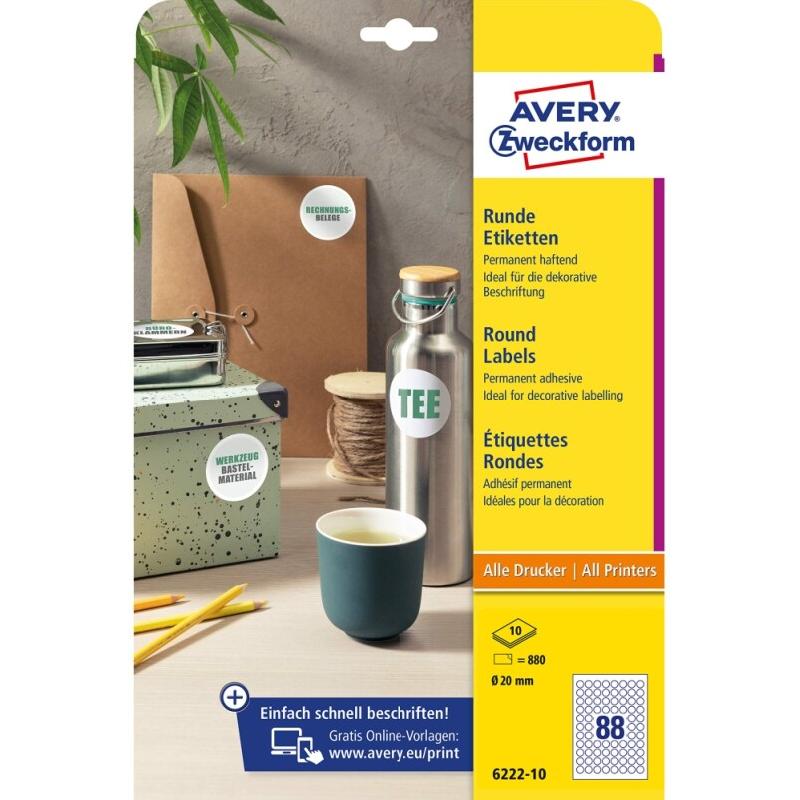 AVERY 880 pastilles adhésives blanches, diamètre 20 mm (10 feuilles A4 / cdt) - 4004182162019_0