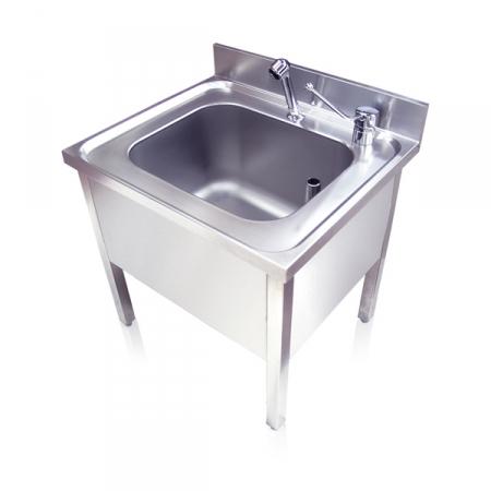 Bac de lavage corps ou vidoir - avec douchette flexible inox 3m et sur-verse - tout inox AISI 304L_0