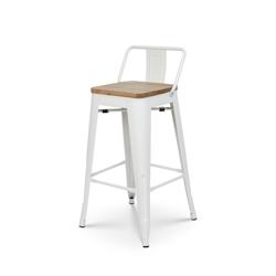 Chaise de bar  tabouret haut style industriel avec petit dossier en métal blanc mat et assise en bois naturel clair - Style Industriel x1 Kosmi - bla_0