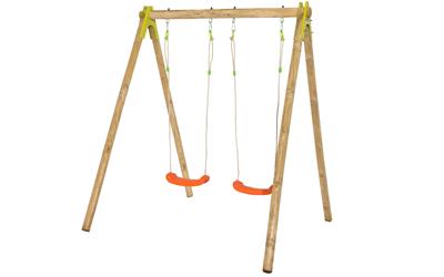 Portique bois Natura Cherry - 1,90 m avec 2 agrès - Balançoires ajustables_0