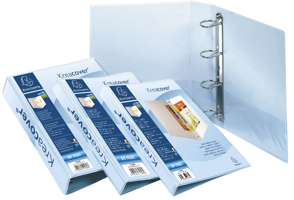 CLASSEUR 4 ANNEAUX PERSONNALISABLE KREACOVER EXACOMPTA - PLASTIFIE - A4 MAXI - D. 20 MM - CAPACITE 185 FEUILLES - DOS 3,8 CM - BLANC