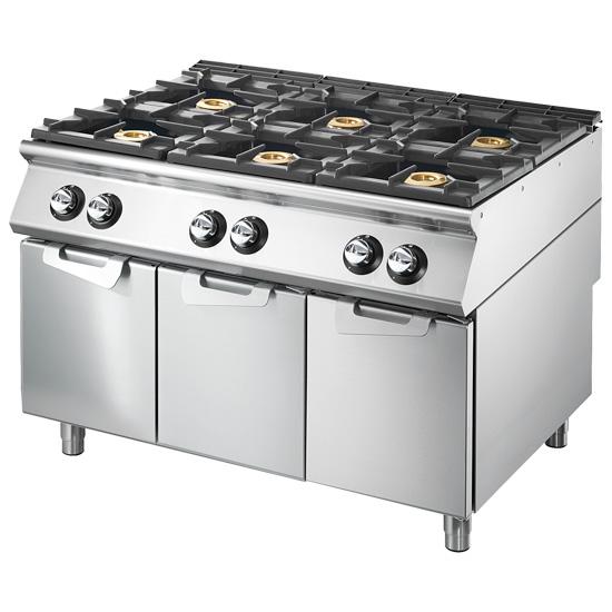 Cuisinière à gaz 6 brûleurs sur soubassement portes - puissance 52 kw - PVS90120PCGSP_0
