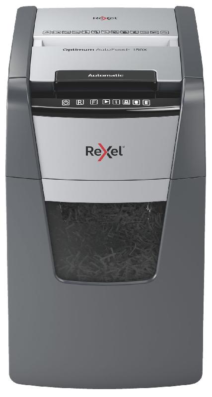 DESTRUCTEUR DE DOCUMENTS REXEL OPTIMUM AUTO+ 150X - COUPE CROISEE DIN P4 - 150 FEUILLES - CORBEILLE 44 LITRES